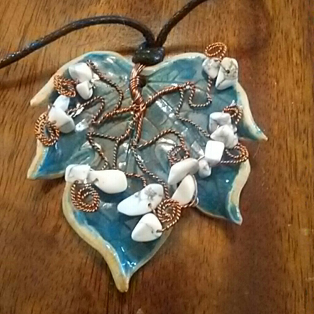Handcrafted Blue Leaf Pendant Necklace